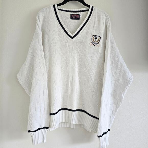Vintage Nutmeg Universal Studio Men's V-neck Sweater SZ-M Textured Cotton Preppy - Picture 1 of 8